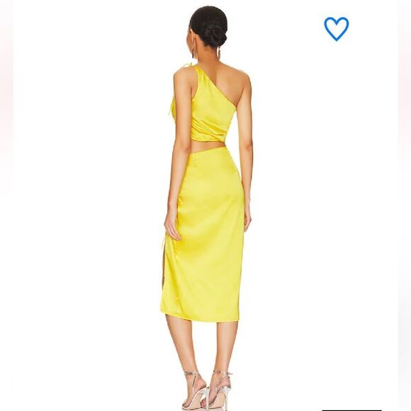 Superdown kristy ruched skirt set Yellow Dress satin two piece top Revolve XS - Picture 3 of 11